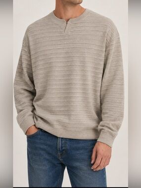 Tommy Bahama Men’s M 100% Cotton Textured Knit Beige Pullover Sweater